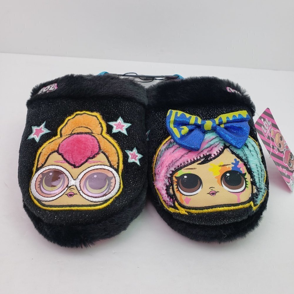 LOL Surprise BBs Run The World Girls Size 2/3 Black Pink Comfy Slip On Slippers
